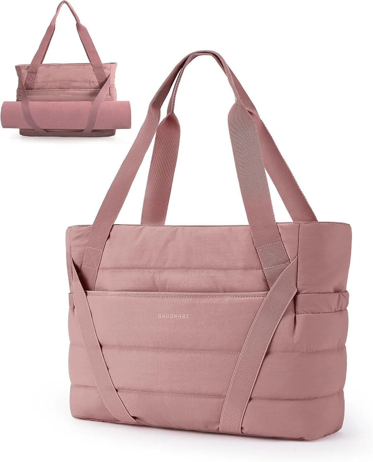 BAGSMART Tote Bag for Women with Zipper and Yoga Mat Straps
