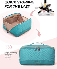 BAGSMART Makeup Bag Cosmetic Bag, Travel Makeup Bag,Water-resistent Makeup Bags for Women Portable Pouch Open Flat Make Up Organizer Bag for Toiletries, Brushes, Teal