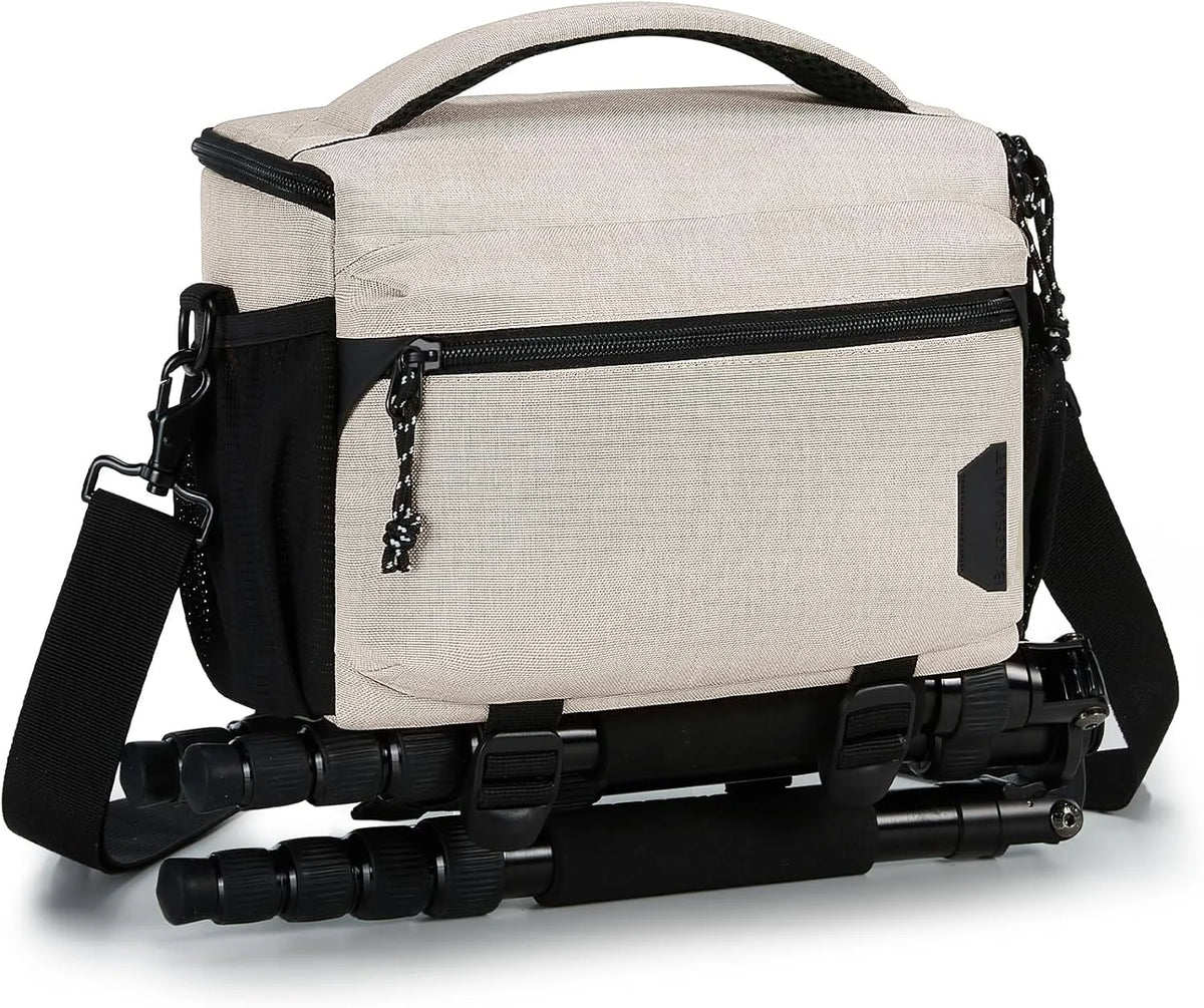 BAGSMART Camera Sling Bag with Tripod Holder & Rain Cover, Ivory White