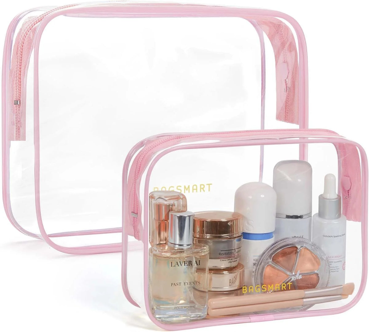 BAGSMART Clear Toiletry Bag 2-Pack TSA Approved Water-Repellent, Pink