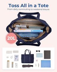 BAGSMART Crush Tote Bag for Women, 20L Puffer Work Tote with Zipper, Travel Essentials Quilted Nurse Hospital Bag