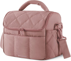 BAGSMART Insulated Lunch Bags for Women, Cute Quilted Lunch Box, Dark Pink