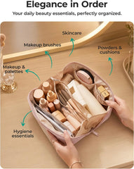 BAGSMART Structured Travel Makeup Bag, Wide Open Toiletry Organizer