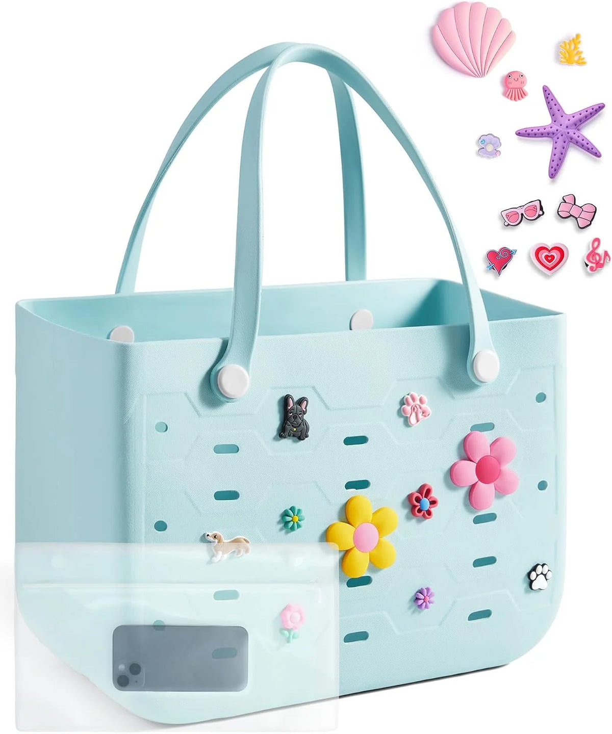 BAGSMART Beach Bag for Women, Water-resistant Rubber Tote Bag, Sandproof Vacation Essentials for Summer Swim Cruise Pool