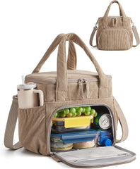 BAGSMART Corduroy Large Lunch Bag Women 14L Double Deck Insulated Lunch Box