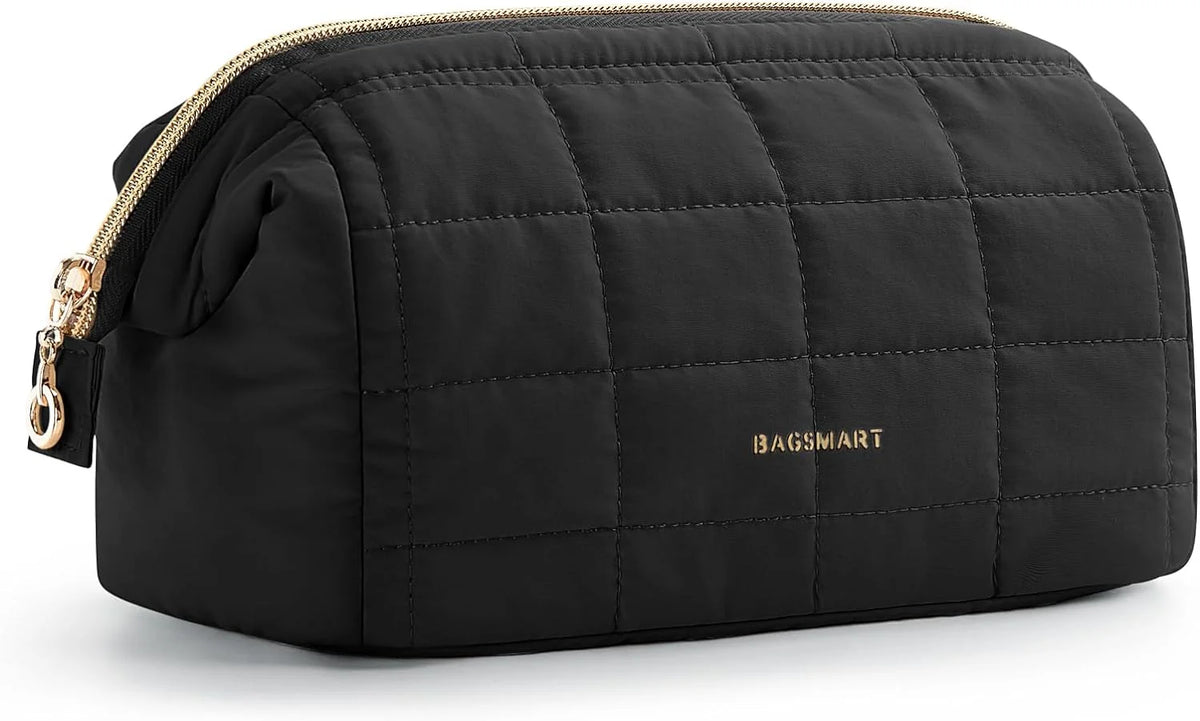 BAGSMART Makeup Bag Travel Toiletry Bag, Wide-open Zipper Pouch, Black