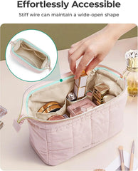 BAGSMART Makeup Bag Travel Toiletry Bag, Puffy Padded Make Up Bags for Women Makeup Organizer Case, Wide-open Pouch Purse Travel Essentials Toiletries Accessories Brushes, Lavender Purple