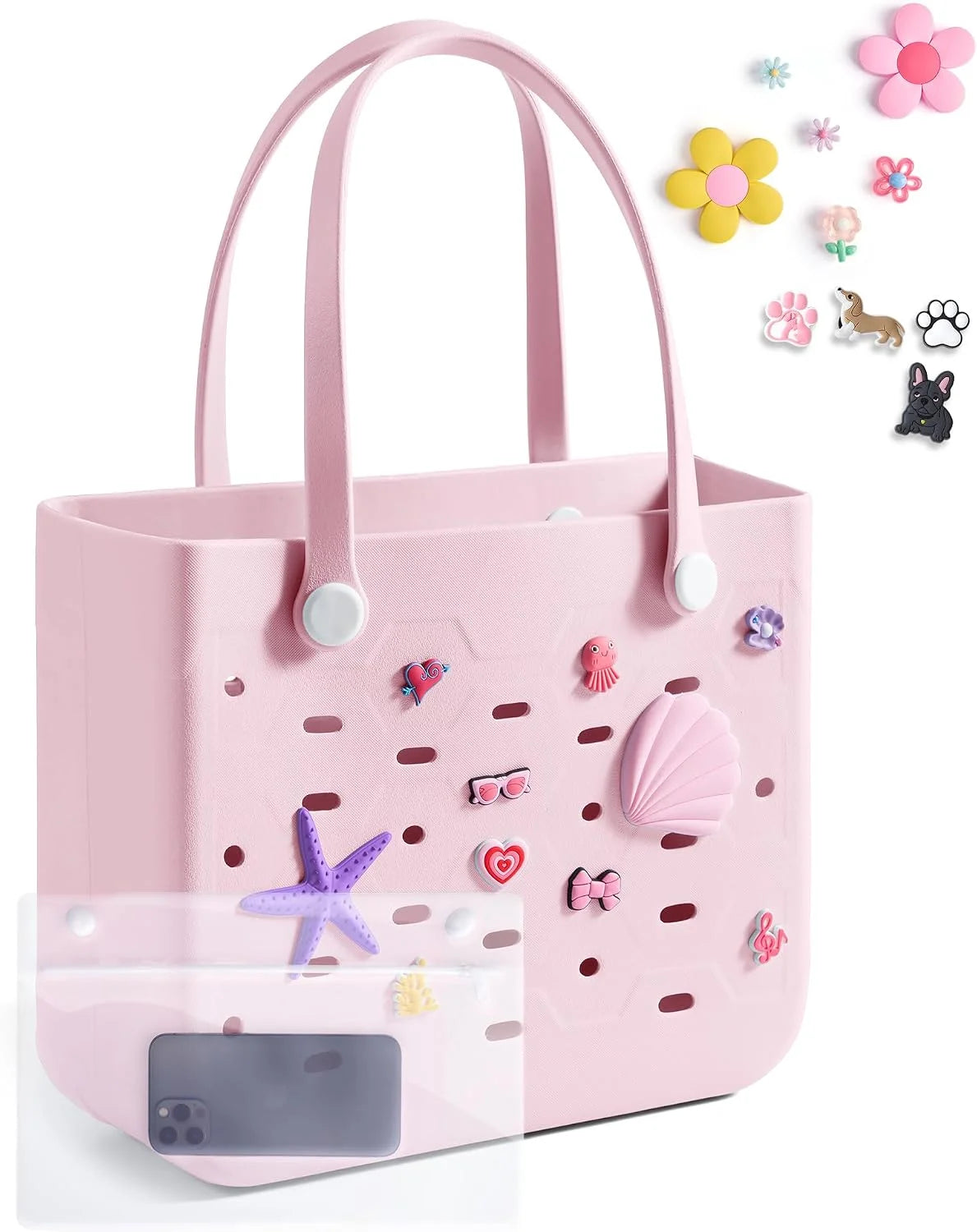 BAGSMART Beach Bag for Women, Water-resistant Rubber Tote Bag, Sandproof Vacation Essentials for Summer Swim Cruise Pool
