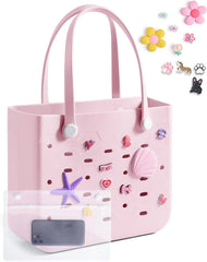 BAGSMART Beach Bag for Women, Water-resistant Rubber Tote Bag, Sandproof Vacation Essentials for Summer Swim Cruise Pool