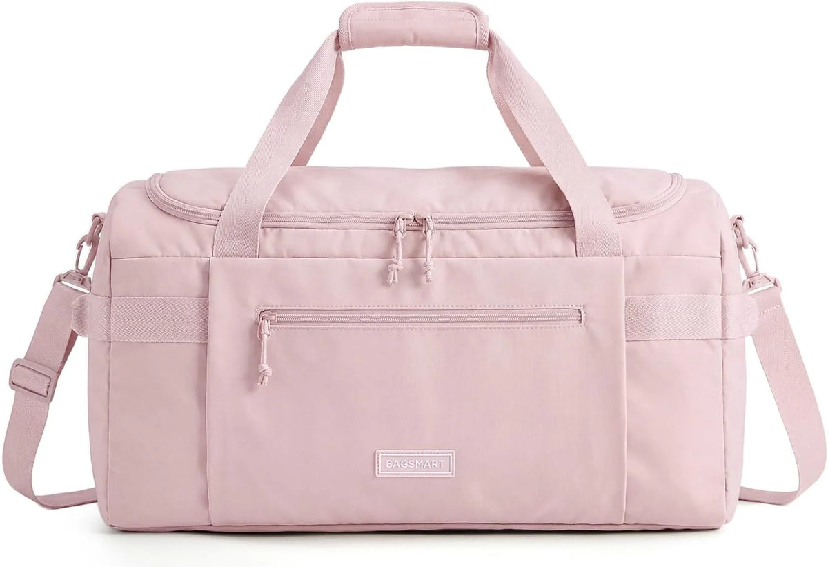 BAGSMART Travel Duffel Bags with Dividers, 32L Gym Duffle Bag with Laptop Compartment, Carry On Weekender Overnight Bag, Shoe Bag, PVC Wet Pocket, Pink