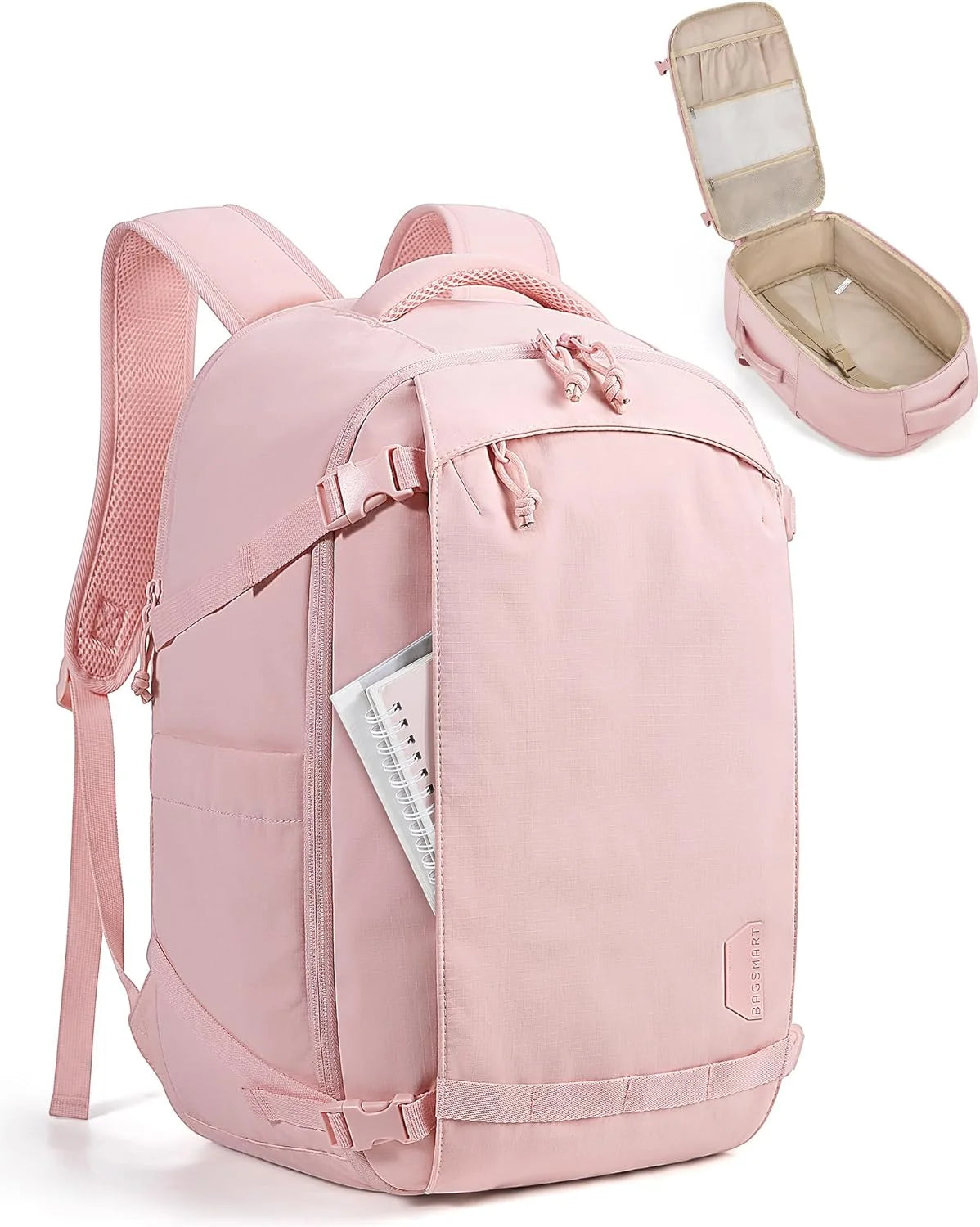 BAGSMART Travel Backpack for Women, 15.6 Inch Carry On Bag, PInk