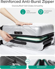 BAGSMART Carry On Luggage 22x14x9 Airline Approved With TSA Lock, 1OO% Polycarbonate Hardside Luggage with Spinner Wheels,Durable Hard Shell Carry On Suitcase 20 inch Silver