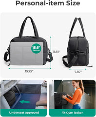 BAGSMART Gym Bag for Women, Carry on Travel Duffel Bag, Water-resistant Weekender with Shoe Compartment for Gym Travel Work, Black, Medium