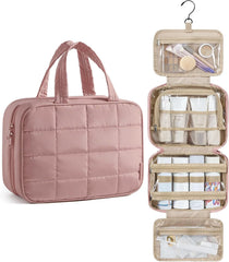 BAGSMART Travel Toiletry Bag for Womne, Hanging Travel Bag for Toiletries, Puffy Makeup Cosmetic Bag Organizer, Carry-on Travel Accessories Essentials, Dark Pink