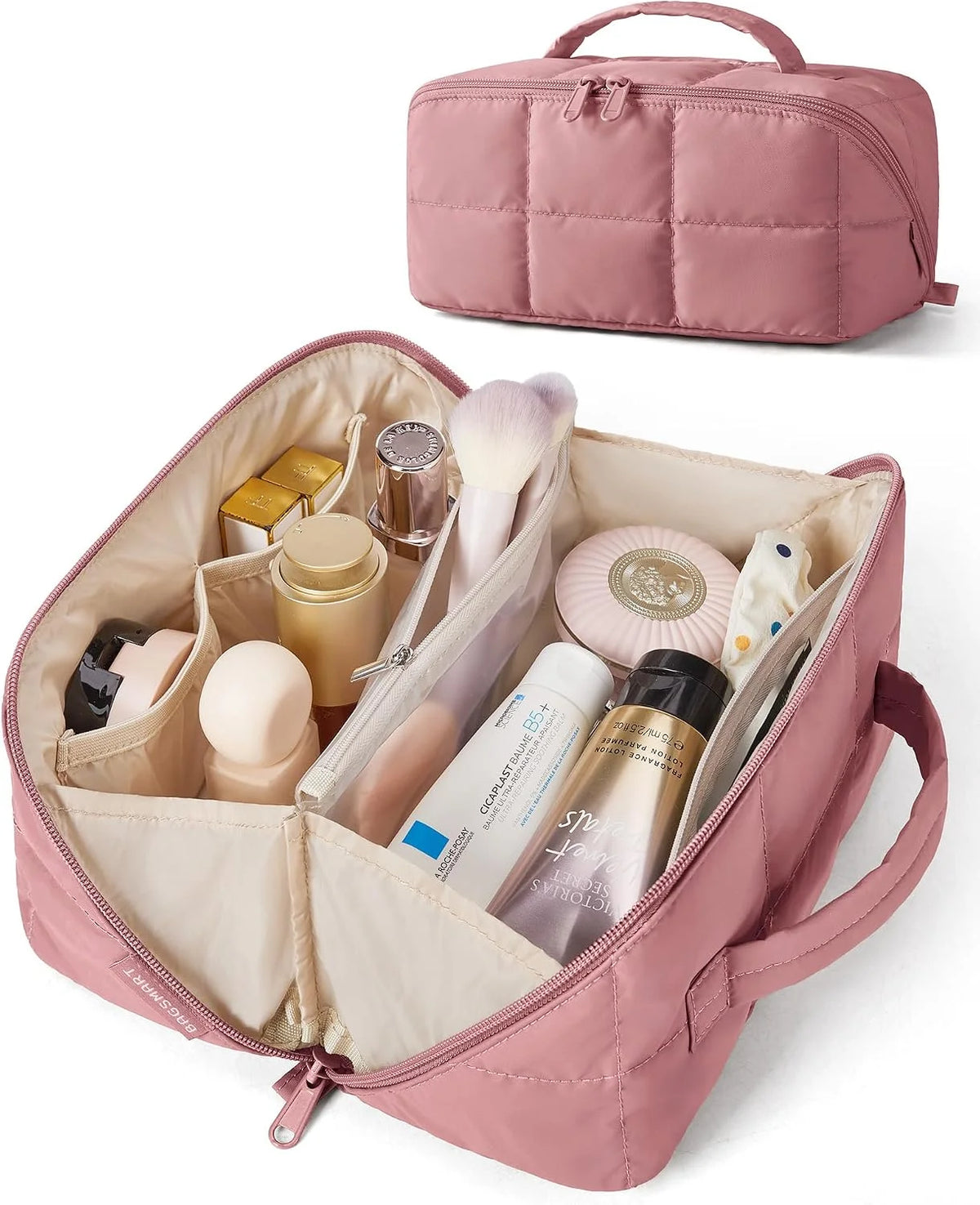 BAGSMART Structured Travel Makeup Bag, Wide Open Toiletry Organizer