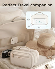BAGSMART Travel Makeup Bag, Make Up Bag with Multiple Compartments for Organizer, Durable & Compact Cosmetic Organizer for Women for Travel Accessories (Beige)