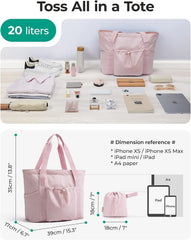 BAGSMART Foldable Tote Bag with Drawstring Bag, Tote Bag Shoulder Bag Top Handle Handbag for Travel, Work, Beach, Gym