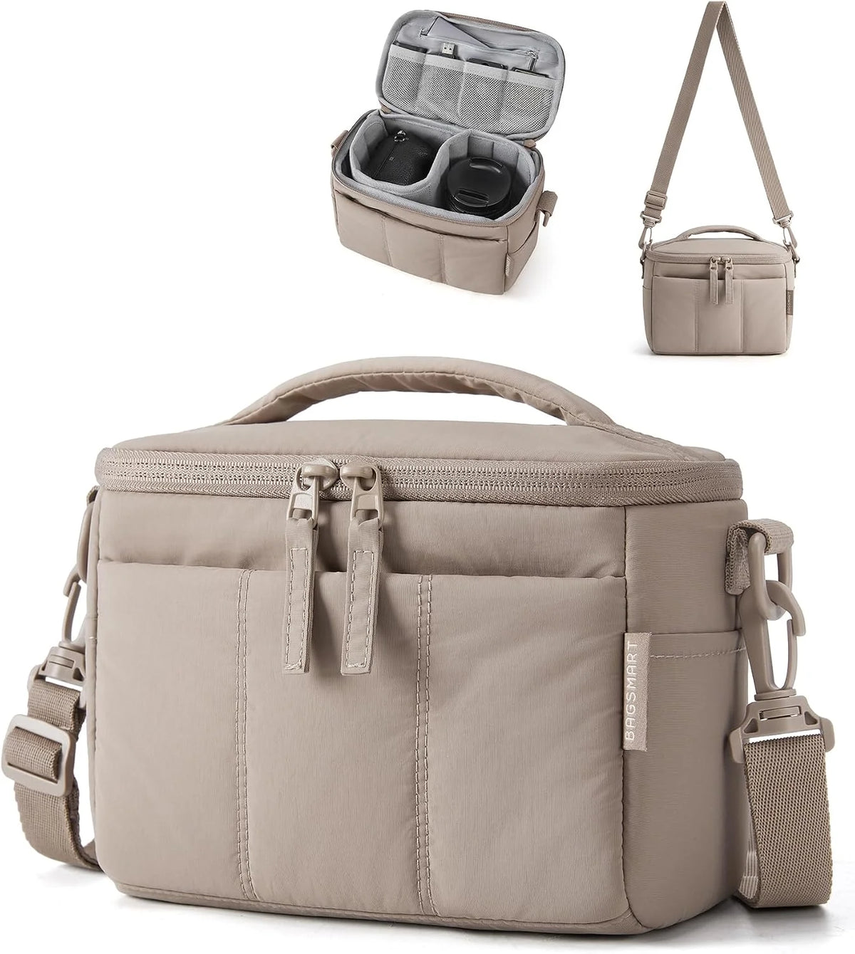 BAGSMART 2 in 1 Quilted Camera Sling Bag for Mirrorless Camera, Camel