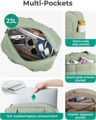 BAGSMART Gym Bag for Women, Carry on Travel Duffel Bag, Water-resistant Weekender with Shoe Compartment for Gym Travel Work, Green, Medium
