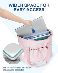 BAGSMART Foldable Tote Bag with Drawstring Bag, Tote Bag Shoulder Bag Top Handle Handbag for Travel, Work, Beach, Gym