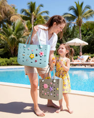 BAGSMART Beach Bag for Women, Water-resistant Rubber Tote Bag, Sandproof Vacation Essentials for Summer Swim Cruise Pool