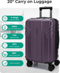 BAGSMART Expandable Carry On Luggage 22x14x9 Hardside, Crimson Purple