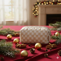BAGSMART Makeup Bag Travel Toiletry Bag, Zipper Pouch, Checkered Khaki