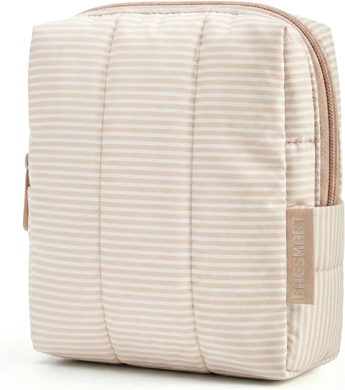 BAGSMART Small Makeup Bag for Women with Slip-in Pocket, Strip Khaki