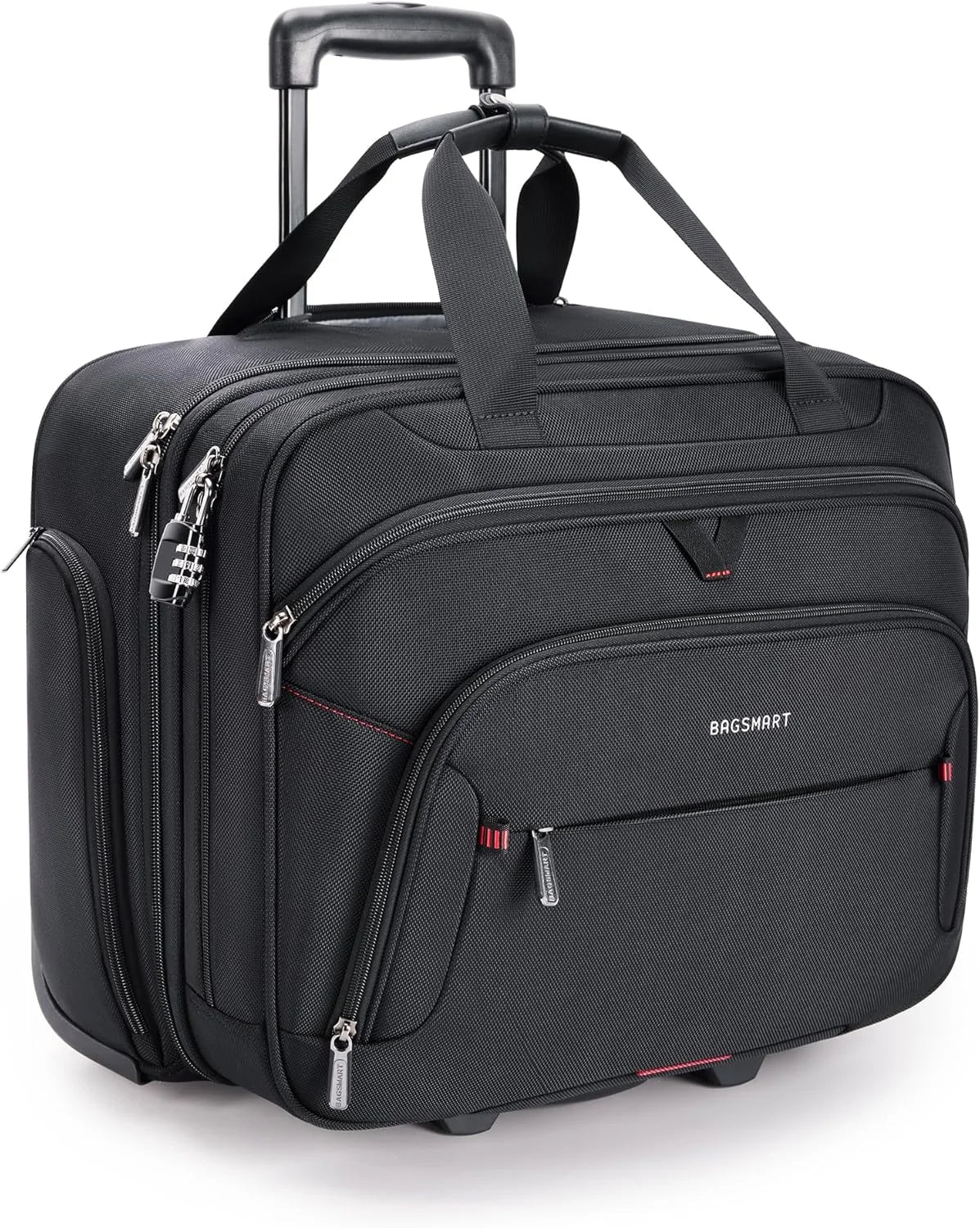 BAGSMART Rolling Laptop Bag, Briefcase with Wheels 17.3 Inch Laptop, Black