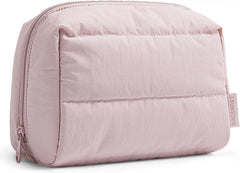 BAGSMART Small Makeup Bag, Puffy Wide-open Zipper Cosmetic Pouch, Pink