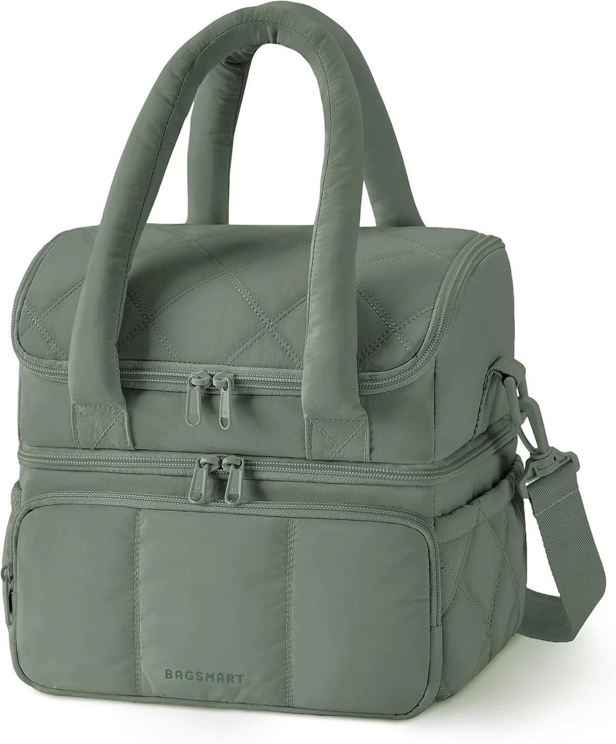 BAGSMART Lunch Bag Women, Double Deck Insulated Lunch Box, Olive Green