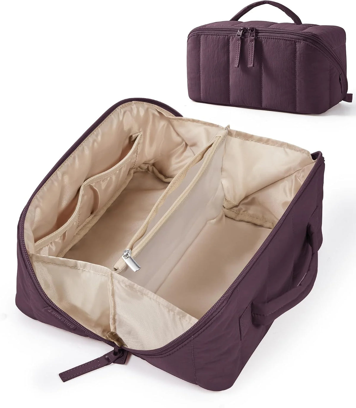 BAGSMART Puffy Travel Makeup Bag Toiletry Bag for Women, Burgundy Purple