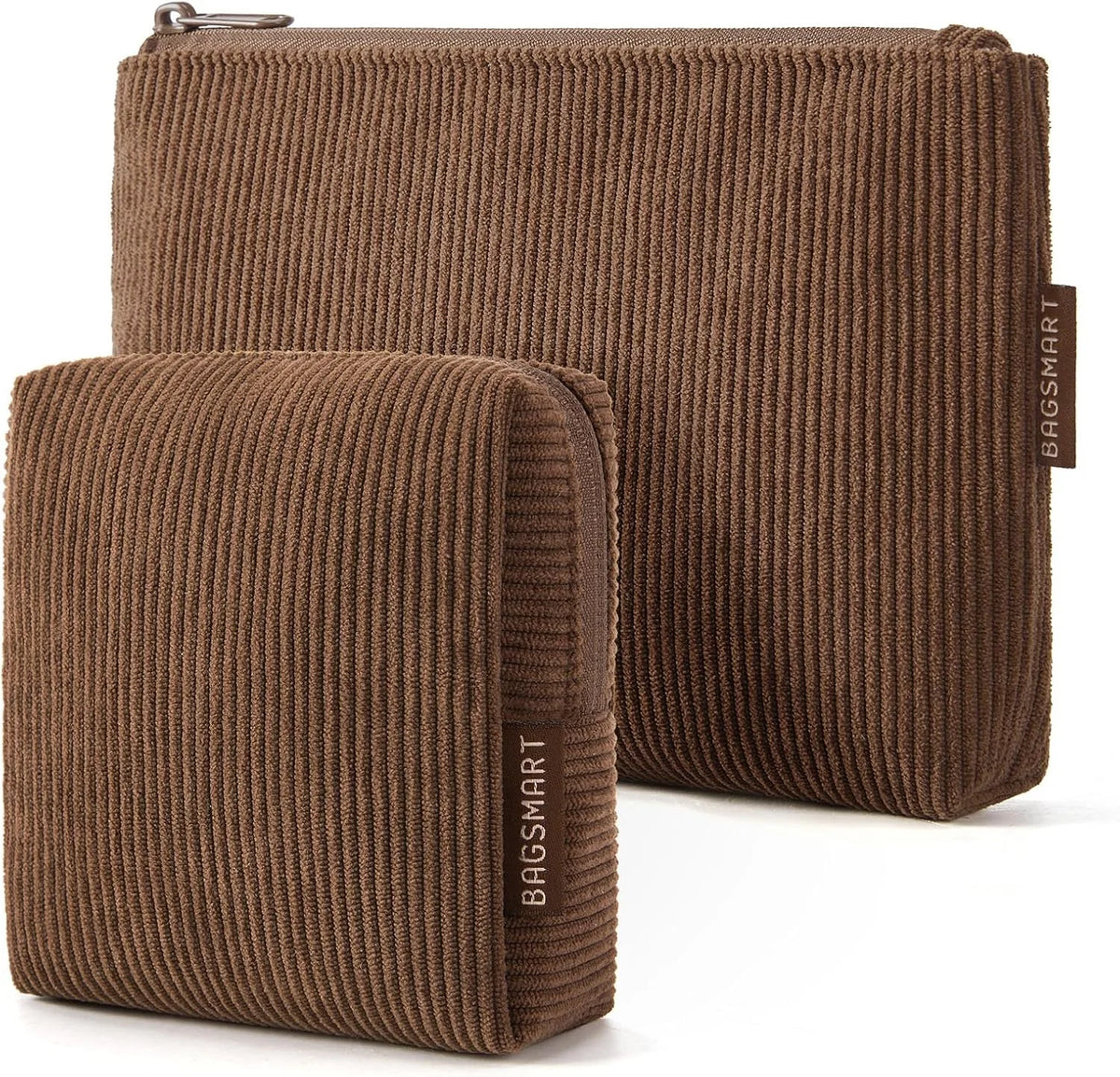 BAGSMART Corduroy Makeup Bag Set, Large & Small Cosmetic Pouch