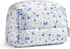 BAGSMART Small Makeup Bag, Floral Wide Open Quilted Cosmetic Pouch