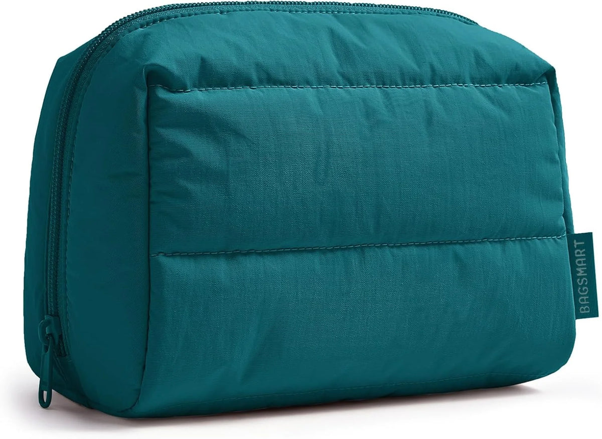 BAGSMART Small Makeup Bag, Puffy Wide-open Zipper Cosmetic Pouch