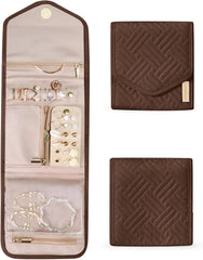 BAGSMART Travel Jewelry Organizer Case Foldable Jewelry Roll, Coffee Brown