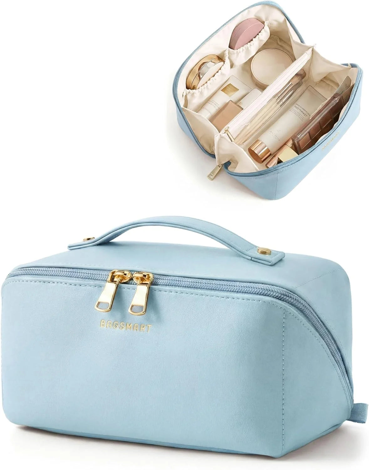 BAGSMART Makeup Bag Travel Cosmetic Bag,Women Toiletry Case, Sky Blue