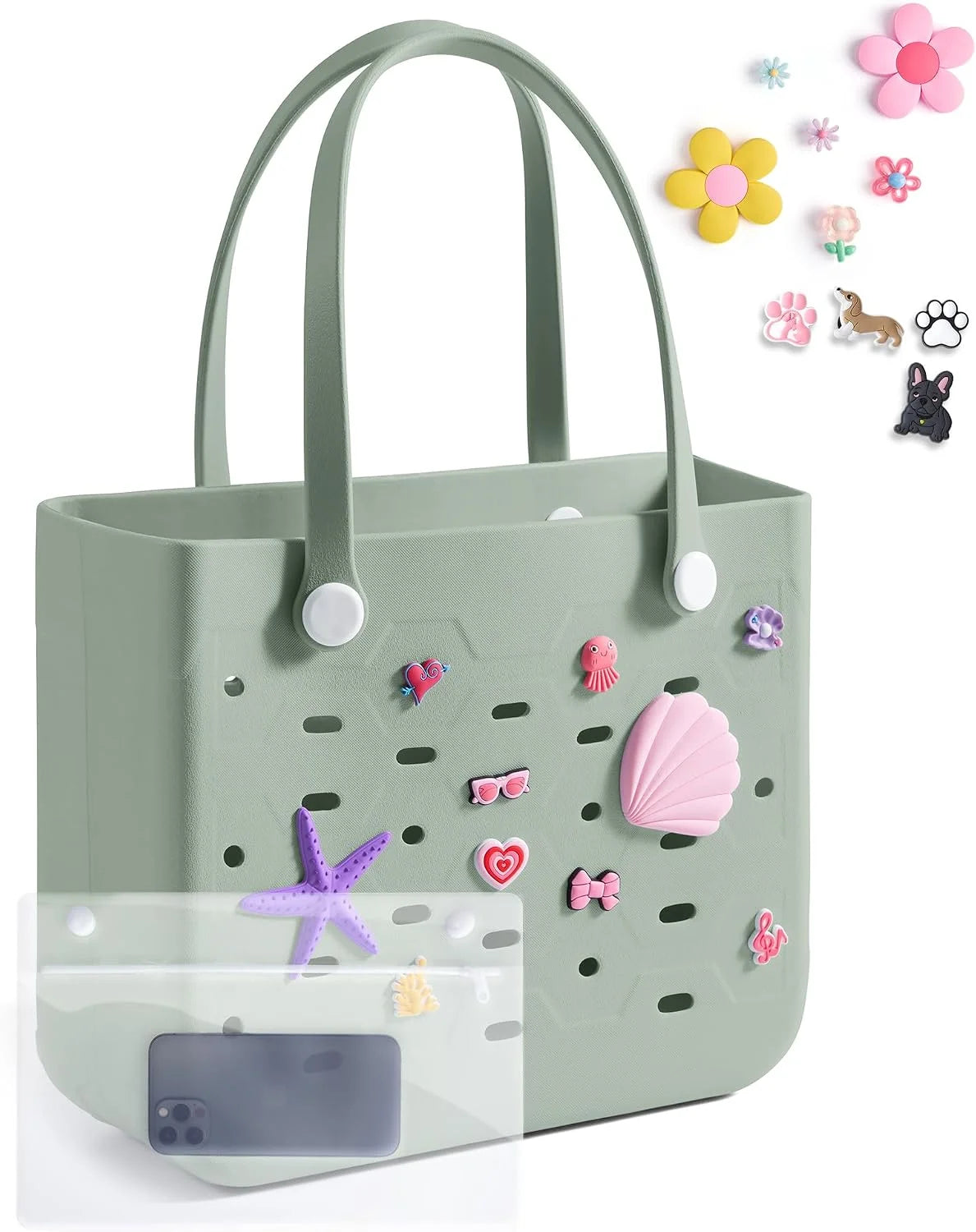 BAGSMART Beach Bag for Women, Water-resistant Rubber Tote Bag, Sandproof Vacation Essentials for Summer Swim Cruise Pool