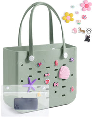 BAGSMART Beach Bag for Women, Water-resistant Rubber Tote Bag, Sandproof Vacation Essentials for Summer Swim Cruise Pool