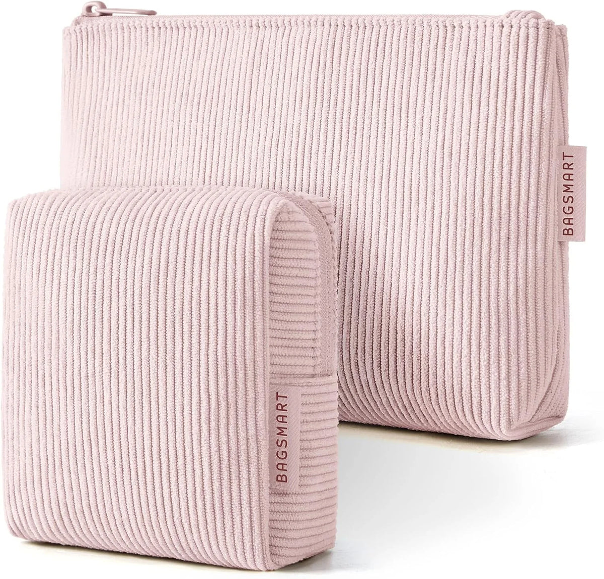 BAGSMART Corduroy Makeup Bag Set, Large & Small Cosmetic Pouch