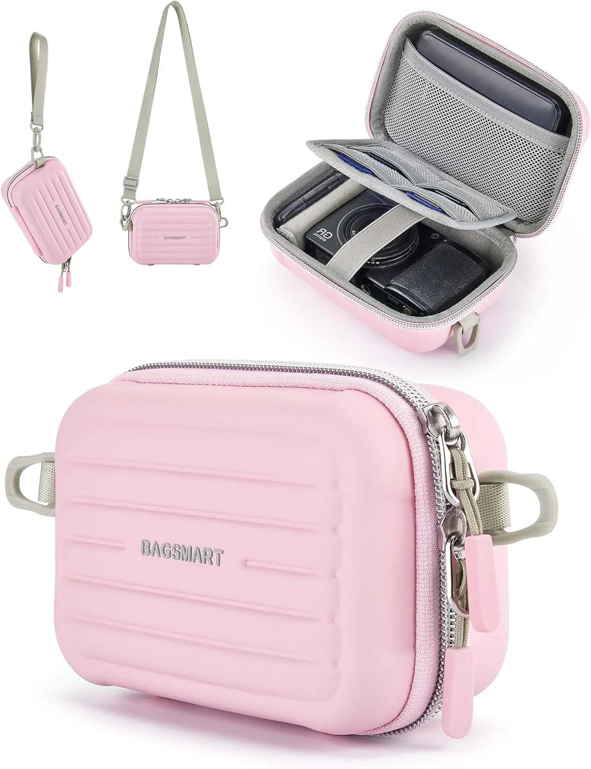 BAGSMART Digital Camera Case, Small Camera Bag with 2 Carrying Ways, Pink
