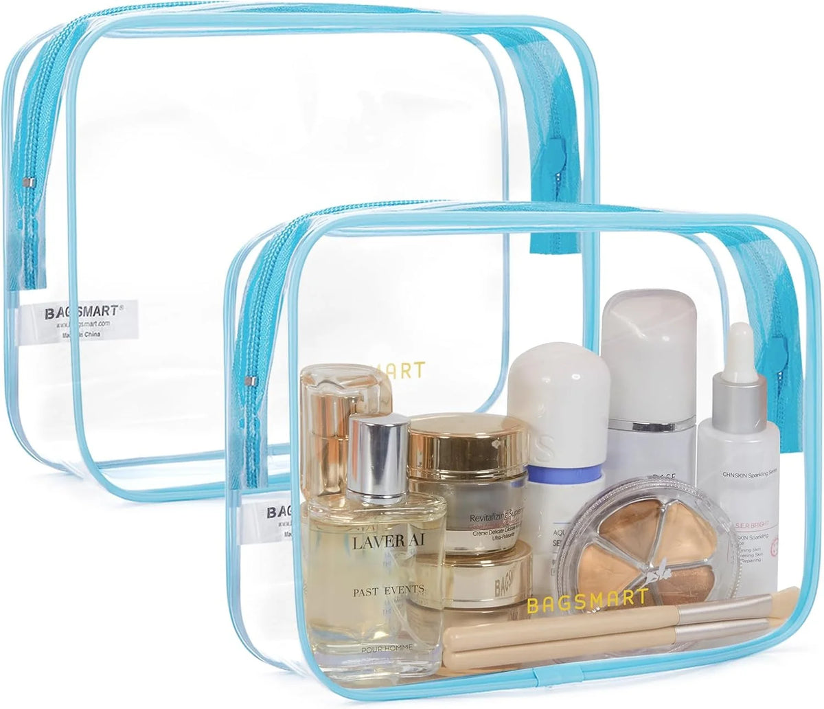 BAGSMART Clear Toiletry Bag 2-Pack TSA Approved Water-Repellent, Blue