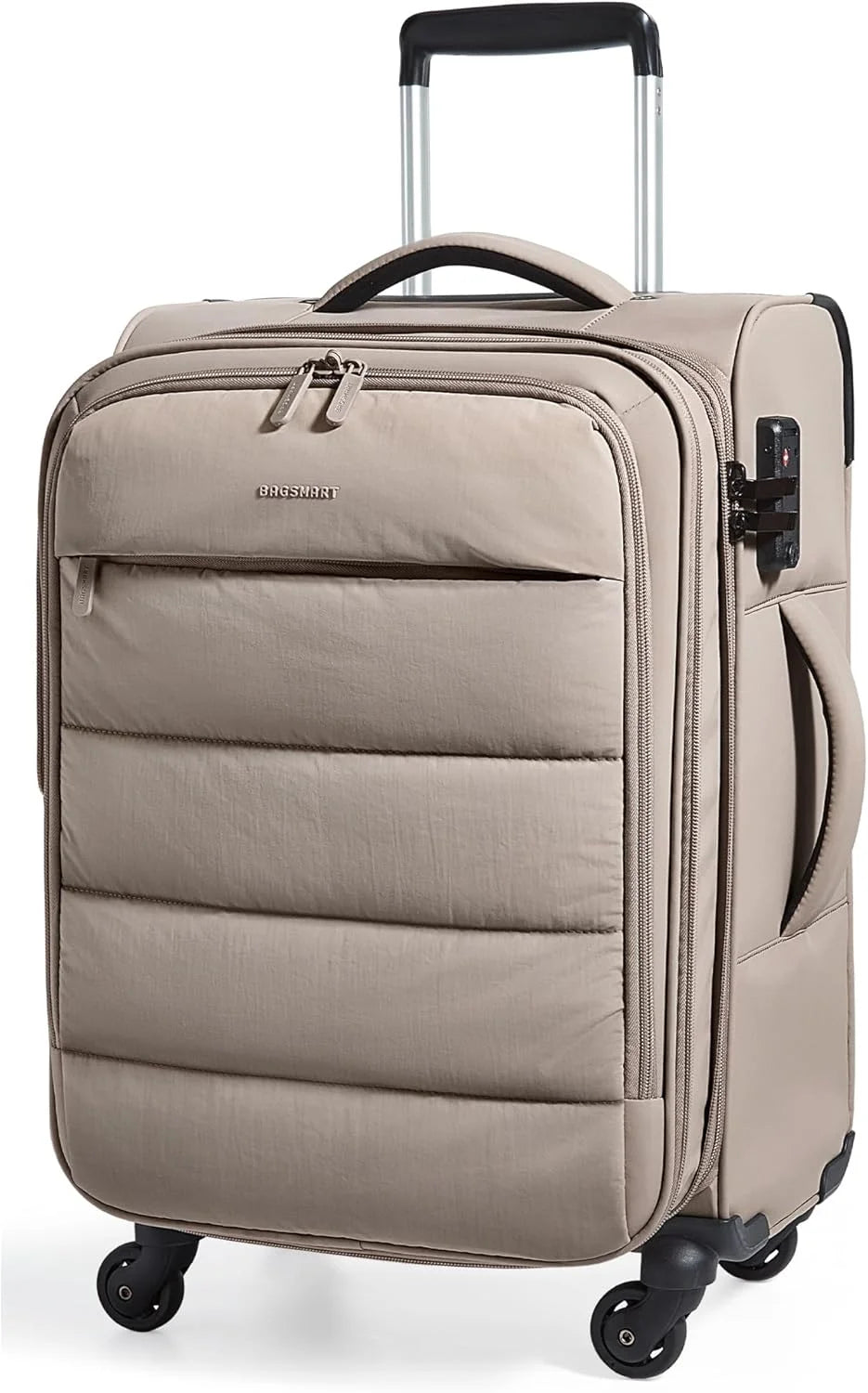 BAGSMART 20 Inch Soft Carry On Suitcase with Wheels, Camel
