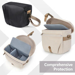BAGSMART Canvas Crossbody Camera Bag with Rain Cover Women Men, Ivory White