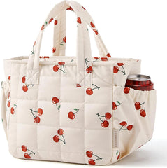 BAGSMART Lunch Bag for Women Small Cute Cherry Quilted Lunch Box Insulated Lightweight, Leakproof, Durable & Reusable Tote Bag for Work, Travel, Outdoor, Picnic