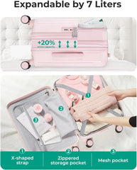 BAGSMART 20" Spinner Carry-On, PC Hardside Expandable, TSA Lock, Pink