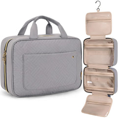 BAGSMART Toiletry Bag Travel Bag with Hanging Hook, Water-resistant Makeup Cosmetic Bag Travel Organizer for Accessories, Shampoo, Full Sized Container, Toiletries (Medium-Grey)