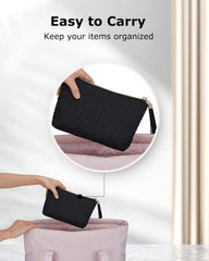 BAGSMART Small Makeup Bag, Elegant Cosmetic Pouch with Tassel, Soft Water-Resistant Travel Organizer for Women, Cosmetics & Everyday Essentials, Black