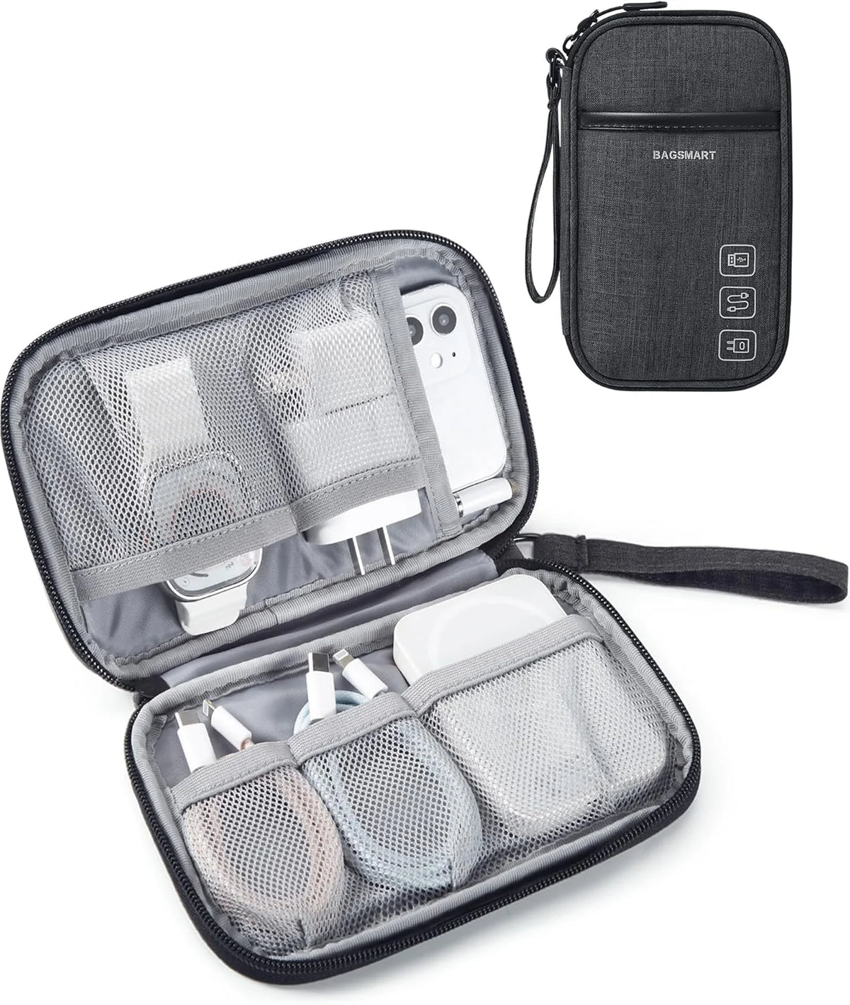 BAGSMART Electronics Travel Organizer for Cords Chargers Phones, Black