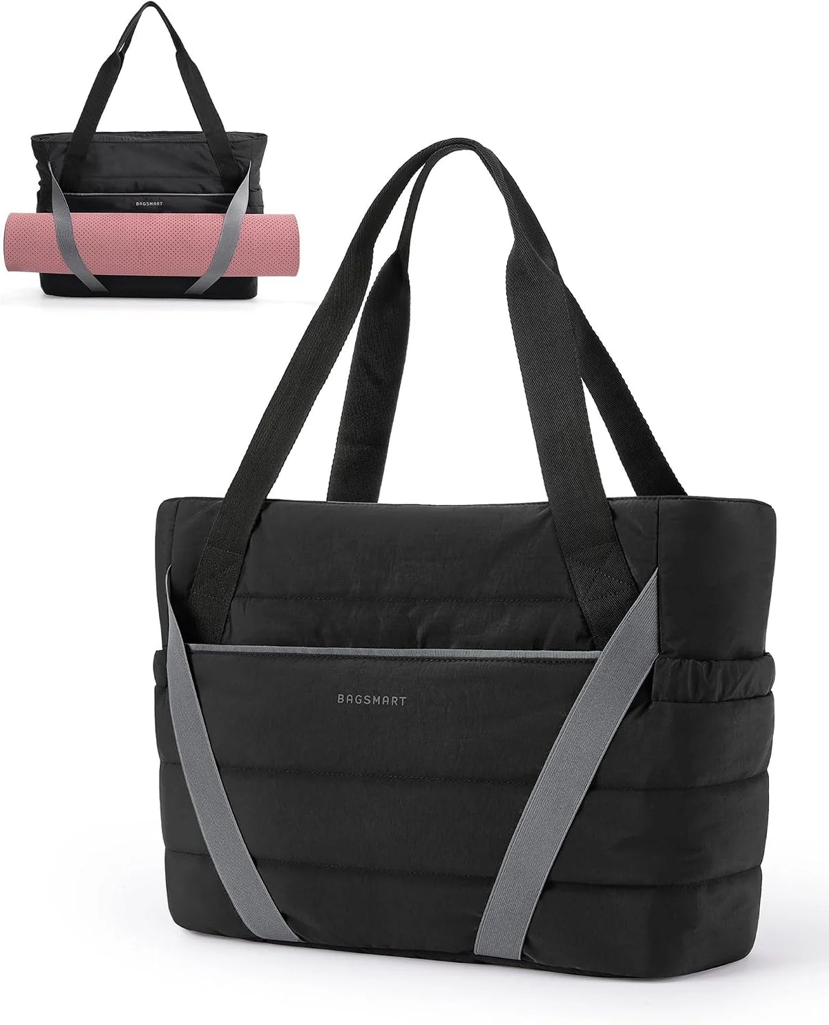 BAGSMART Tote Bag for Women with Zipper and Yoga Mat Straps